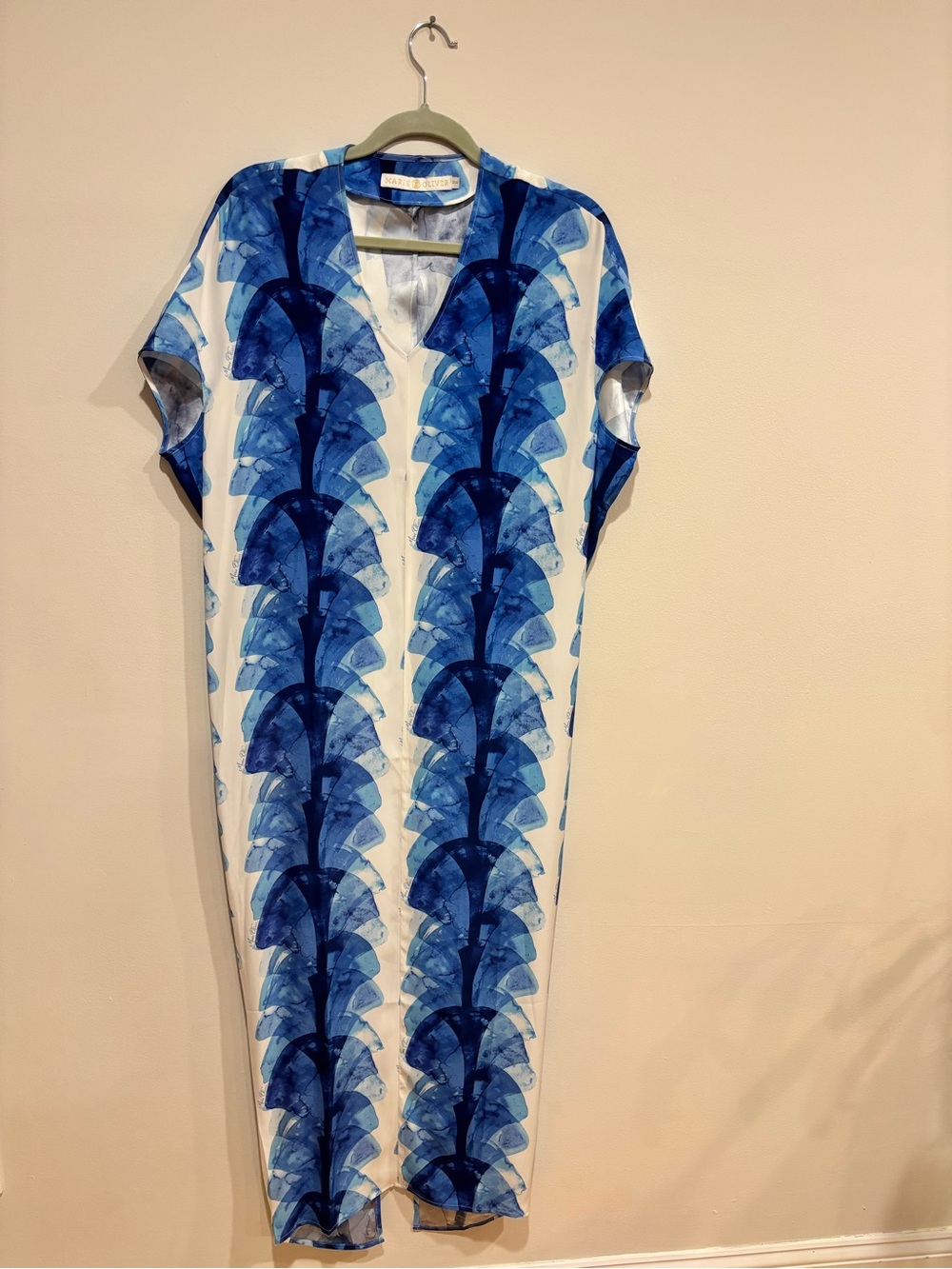 Marie Oliver Silk Caftan with Blue Print